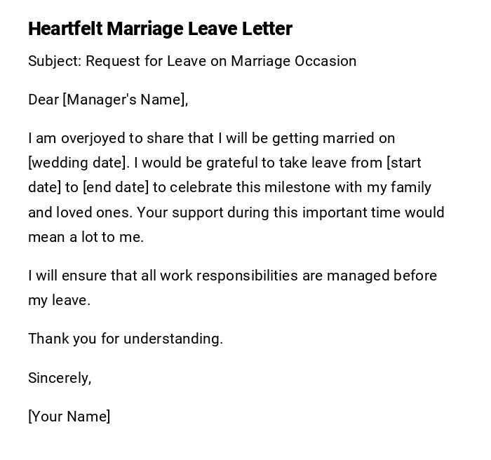 Heartfelt Marriage Leave Letter Heartfelt Marriage Leave Letter