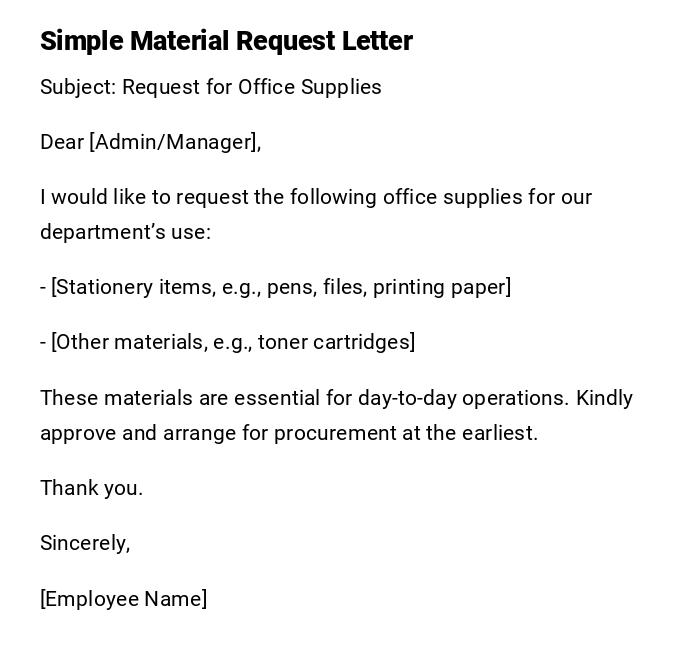Simple Material Request Letter Simple Material Request Letter
