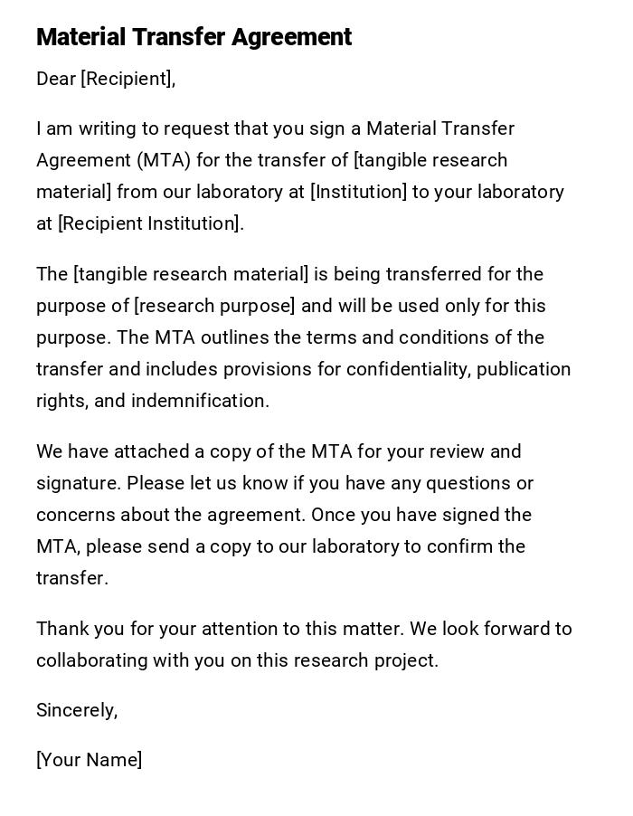 Material Transfer Agreement