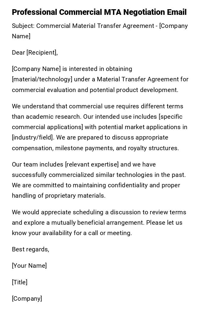 Professional Commercial MTA Negotiation Email Professional Commercial MTA Negotiation Email