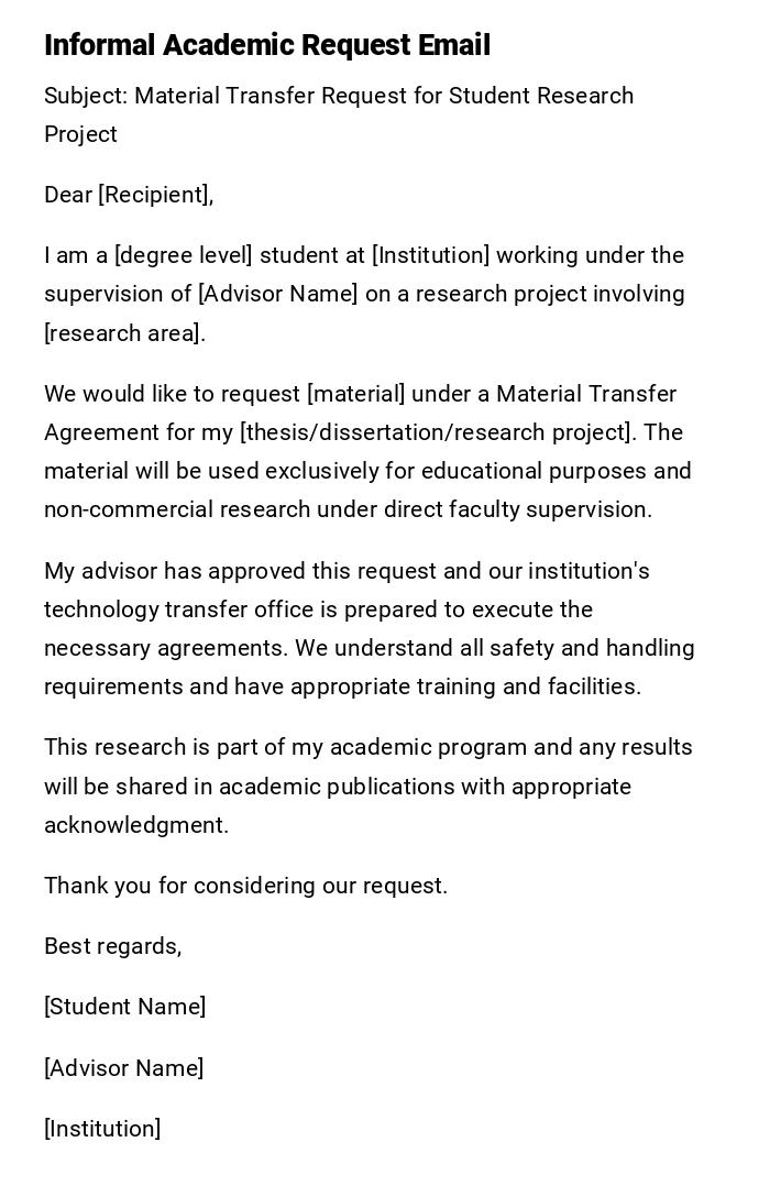 Informal Academic Request Email Informal Academic Request Email