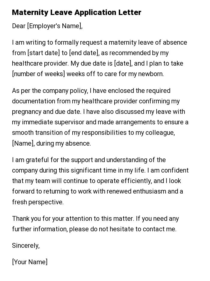 Maternity Leave Application Letter