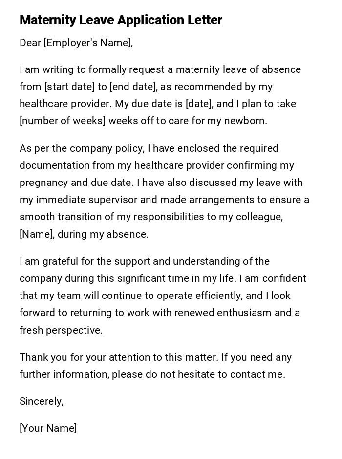 Maternity Leave Application Letter