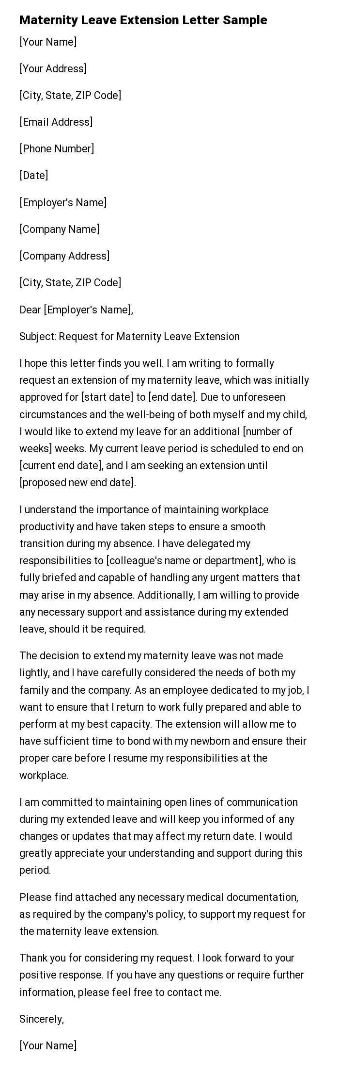Maternity Leave Extension Letter Sample