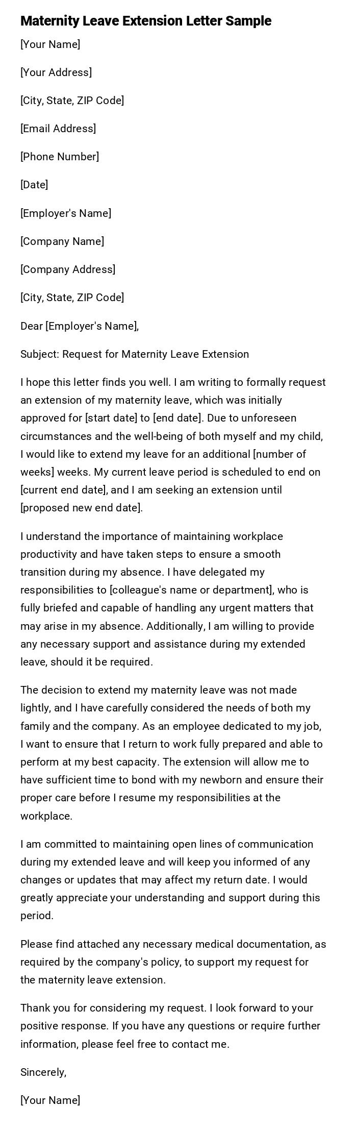 Maternity Leave Extension Letter Sample