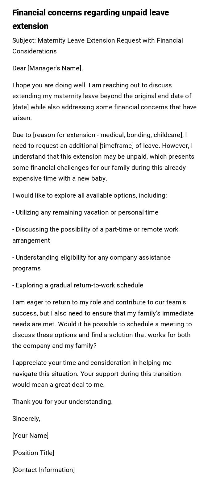 Financial concerns regarding unpaid leave extension Financial concerns regarding unpaid leave extension