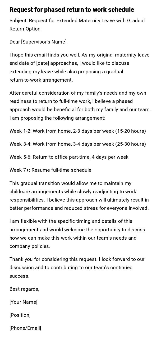 Request for phased return to work schedule Request for phased return to work schedule