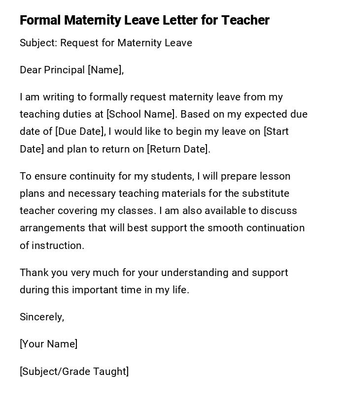 Formal Maternity Leave Letter for Teacher Formal Maternity Leave Letter for Teacher