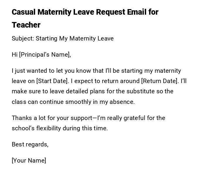 Casual Maternity Leave Request Email for Teacher Casual Maternity Leave Request Email for Teacher