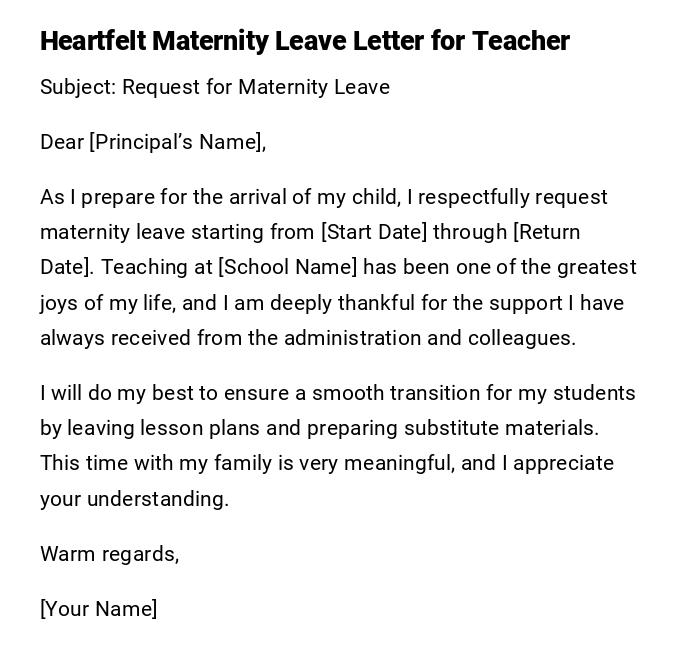 Heartfelt Maternity Leave Letter for Teacher Heartfelt Maternity Leave Letter for Teacher