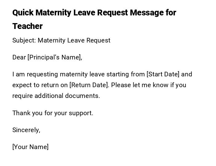 Quick Maternity Leave Request Message for Teacher Quick Maternity Leave Request Message for Teacher