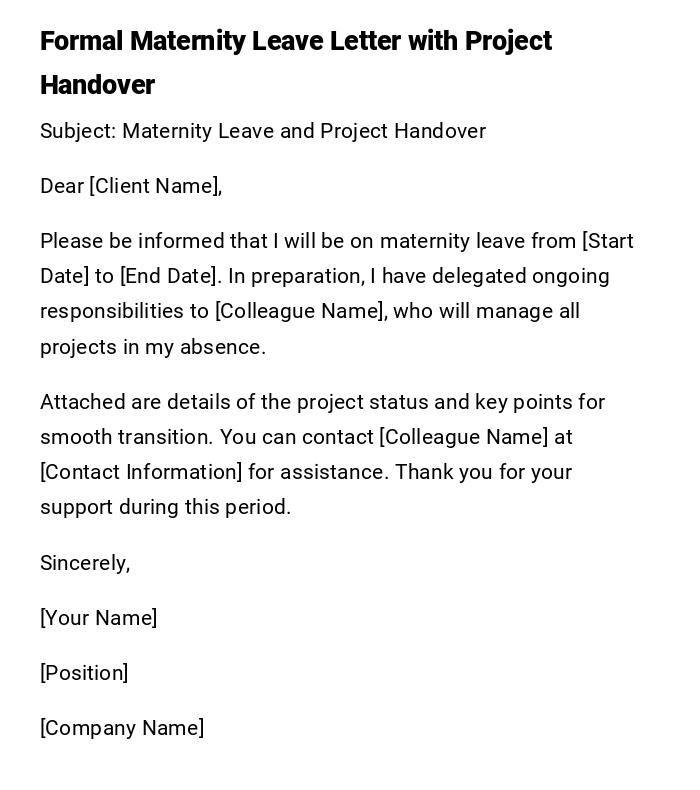 Formal Maternity Leave Letter with Project Handover Formal Maternity Leave Letter with Project Handover