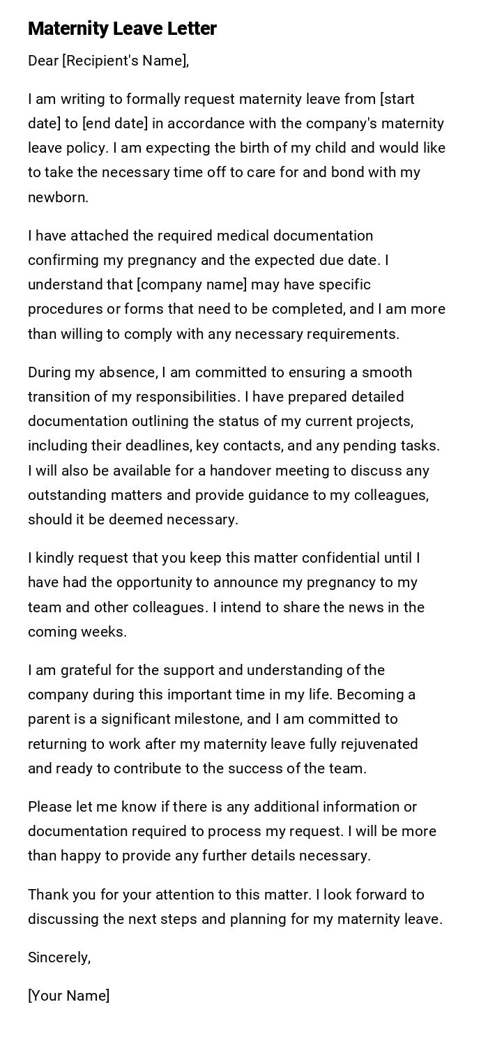 Maternity Leave Letter