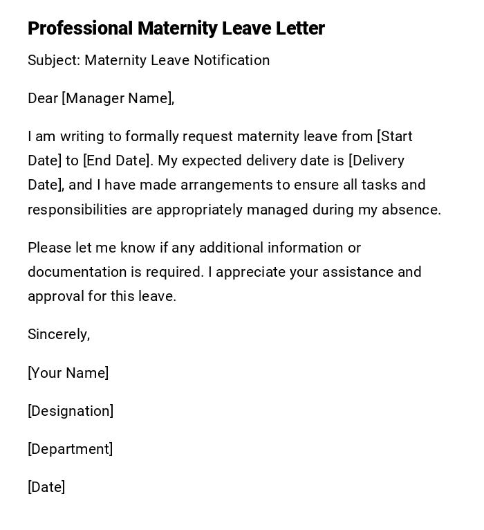 Professional Maternity Leave Letter