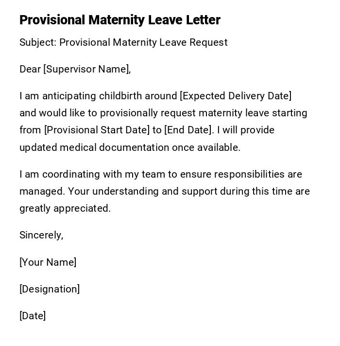 Provisional Maternity Leave Letter