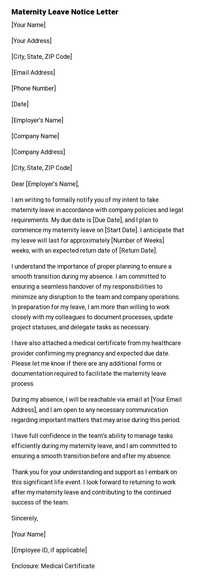 Maternity Leave Notice Letter