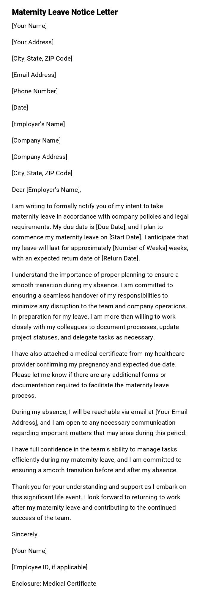 Maternity Leave Notice Letter