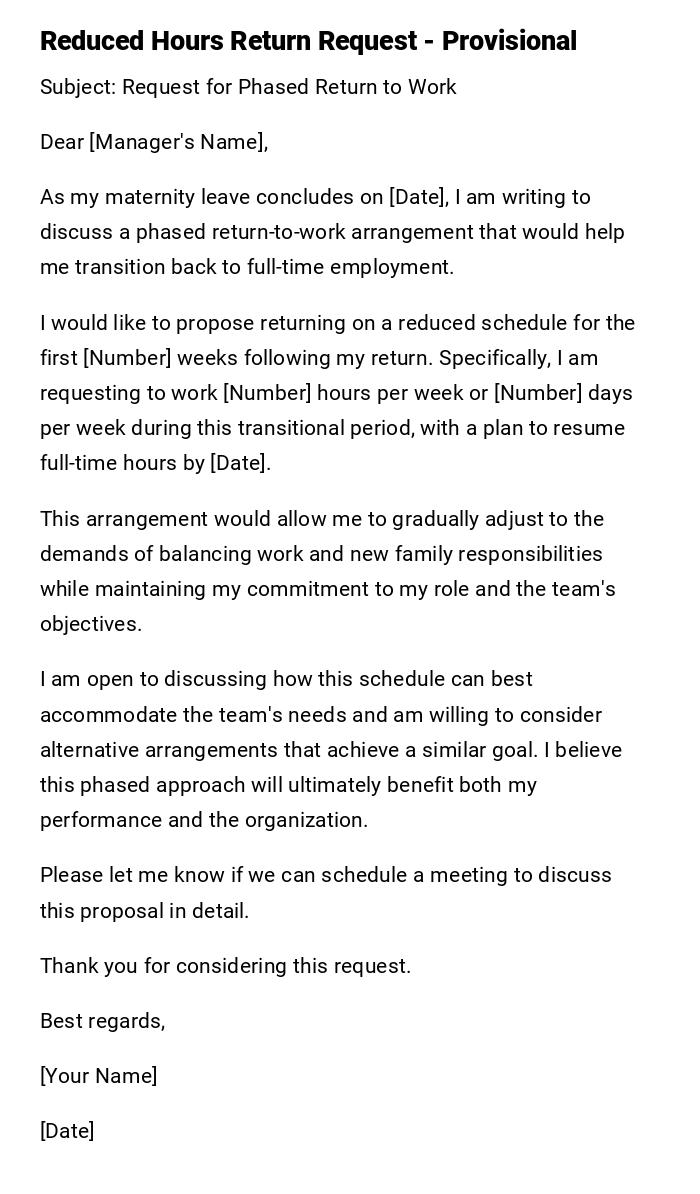 Reduced Hours Return Request - Provisional Reduced Hours Return Request - Provisional