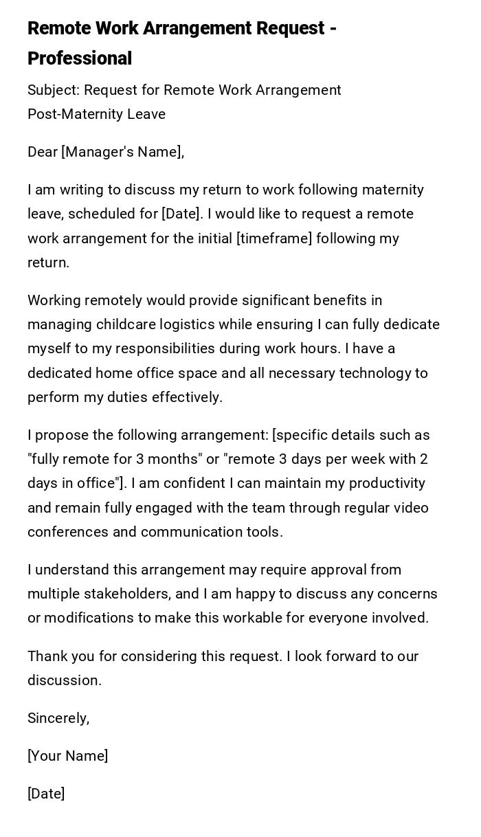 Remote Work Arrangement Request - Professional Remote Work Arrangement Request - Professional