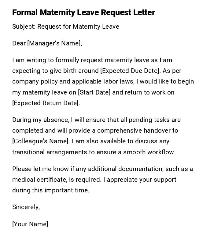 Formal Maternity Leave Request Letter Formal Maternity Leave Request Letter