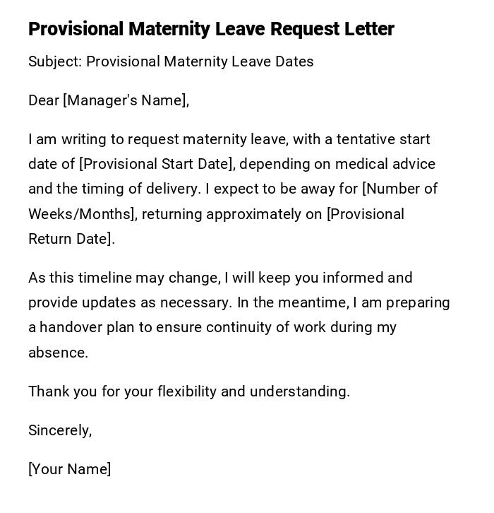 Provisional Maternity Leave Request Letter Provisional Maternity Leave Request Letter
