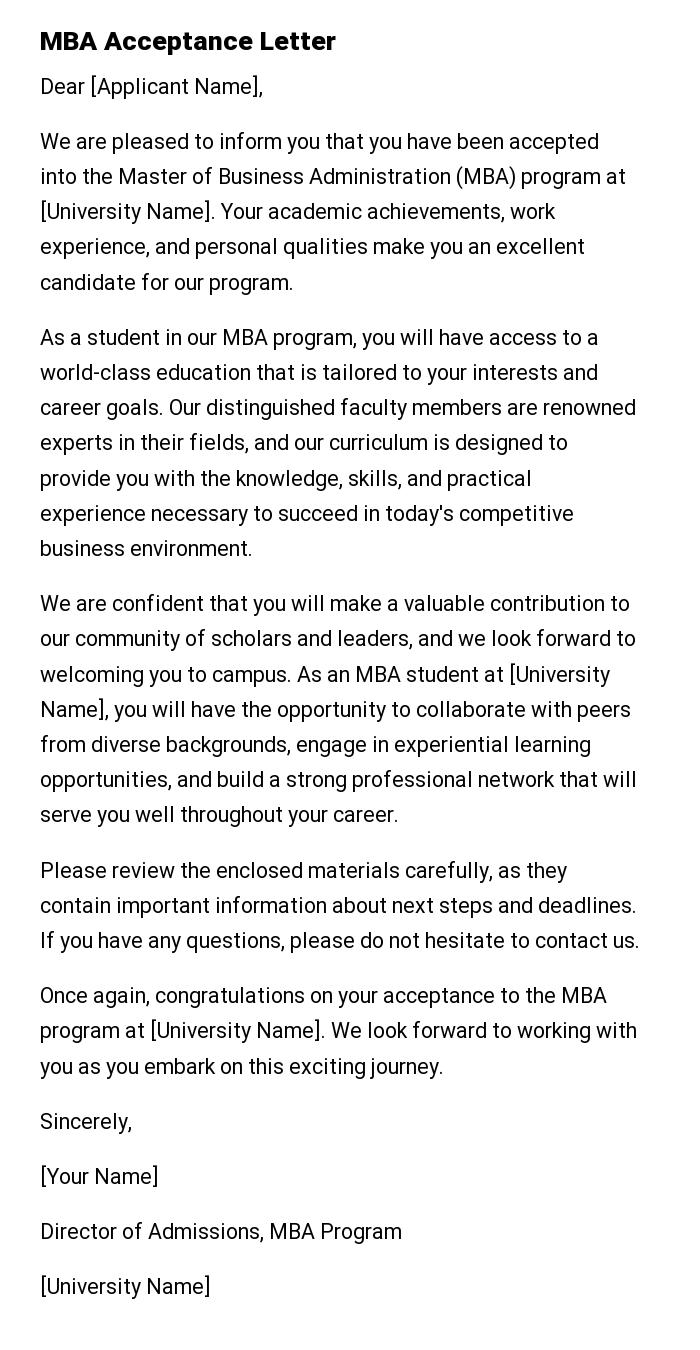 MBA Acceptance Letter
