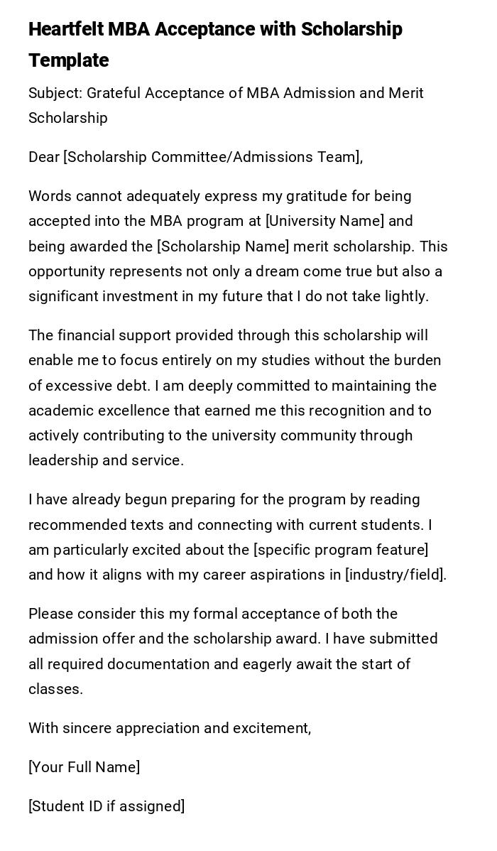 Heartfelt MBA Acceptance with Scholarship Template Heartfelt MBA Acceptance with Scholarship Template