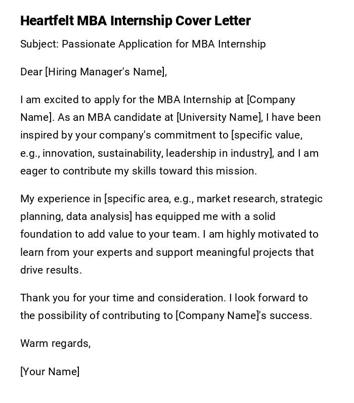 Heartfelt MBA Internship Cover Letter Heartfelt MBA Internship Cover Letter