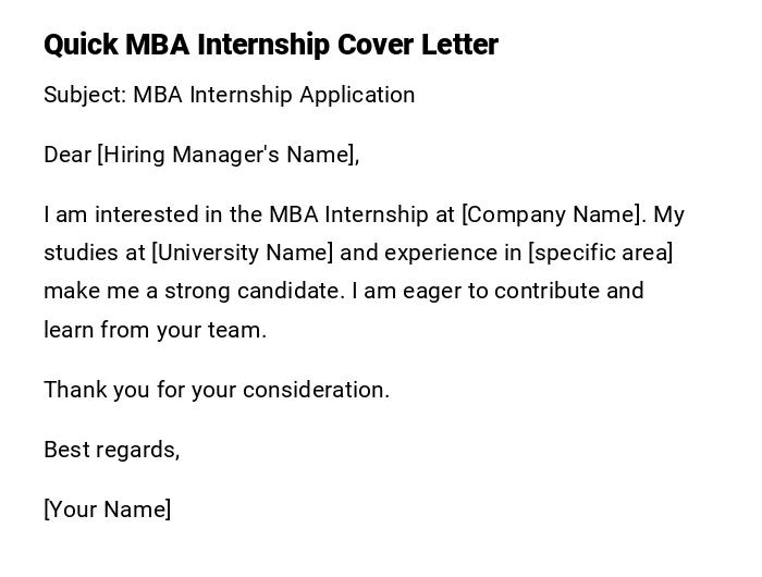 Quick MBA Internship Cover Letter Quick MBA Internship Cover Letter