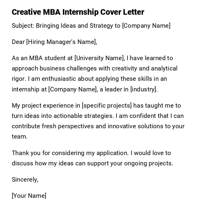 Creative MBA Internship Cover Letter Creative MBA Internship Cover Letter