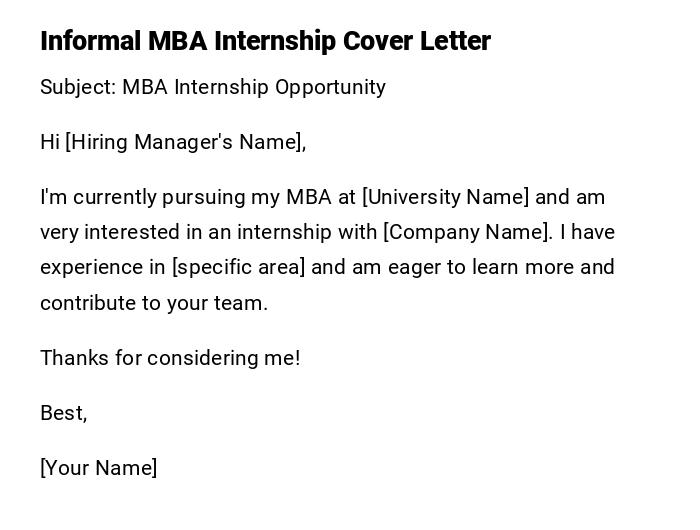 Informal MBA Internship Cover Letter Informal MBA Internship Cover Letter