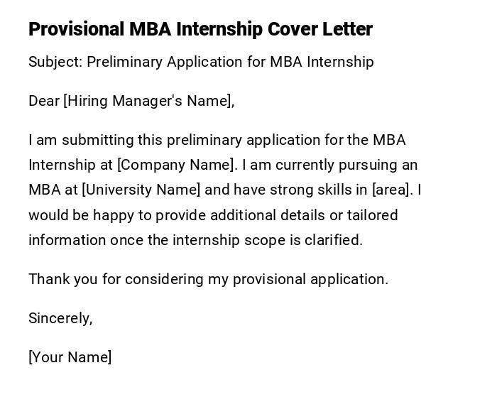 Provisional MBA Internship Cover Letter Provisional MBA Internship Cover Letter