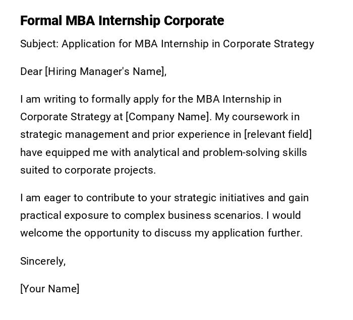 Formal MBA Internship Corporate Formal MBA Internship Corporate