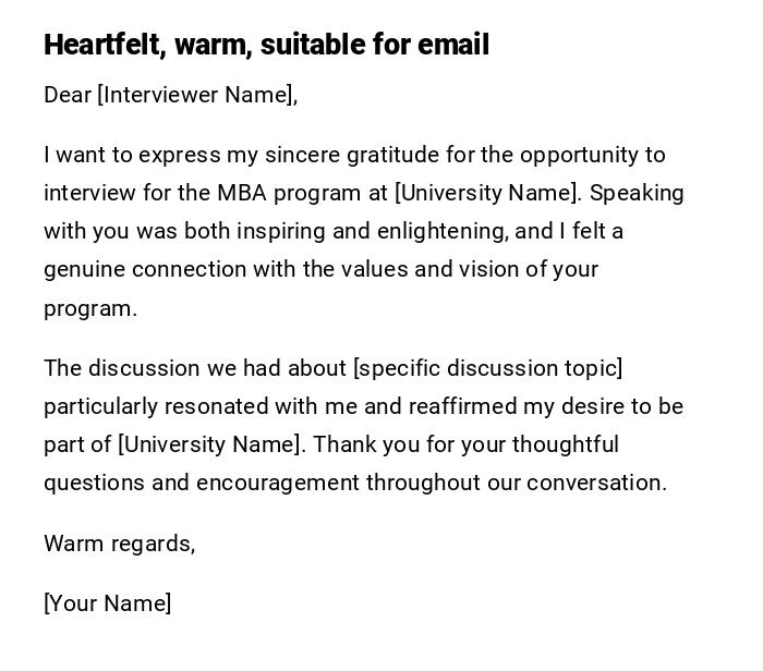 Heartfelt, warm, suitable for email Heartfelt, warm, suitable for email