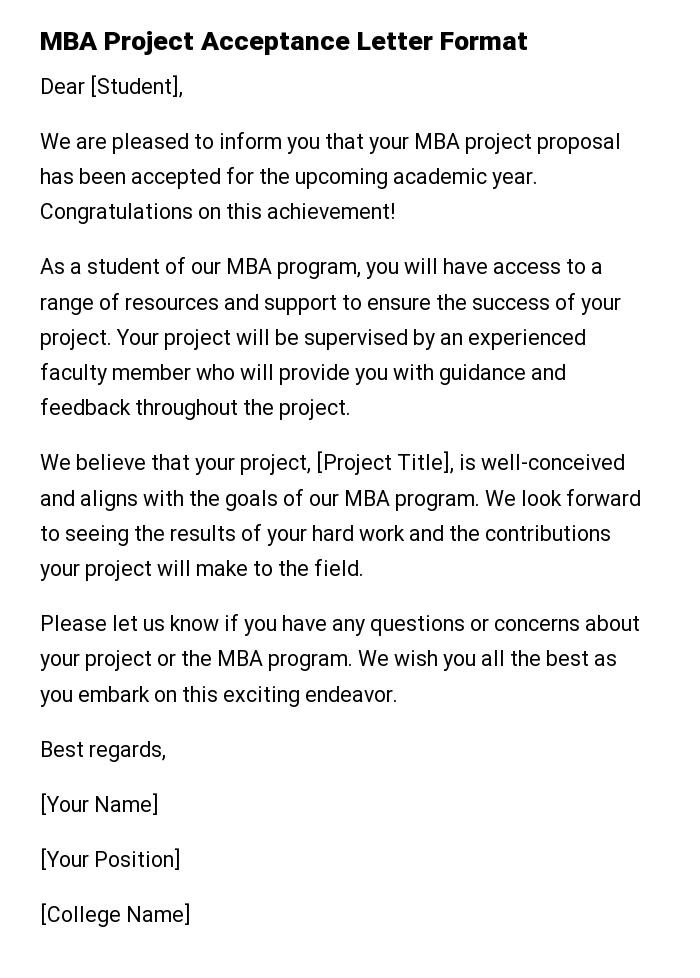 MBA Project Acceptance Letter Format