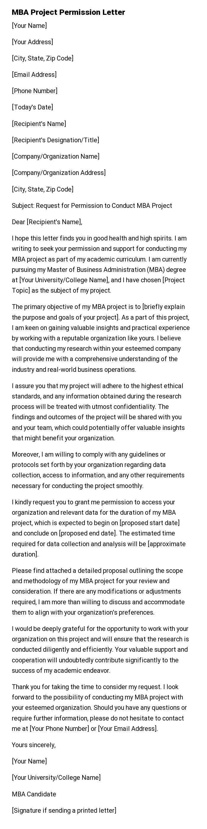 MBA Project Permission Letter
