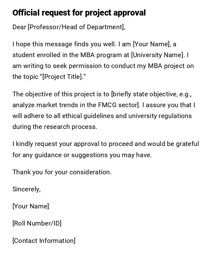 Official request for project approval Official request for project approval