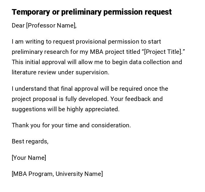 Temporary or preliminary permission request Temporary or preliminary permission request
