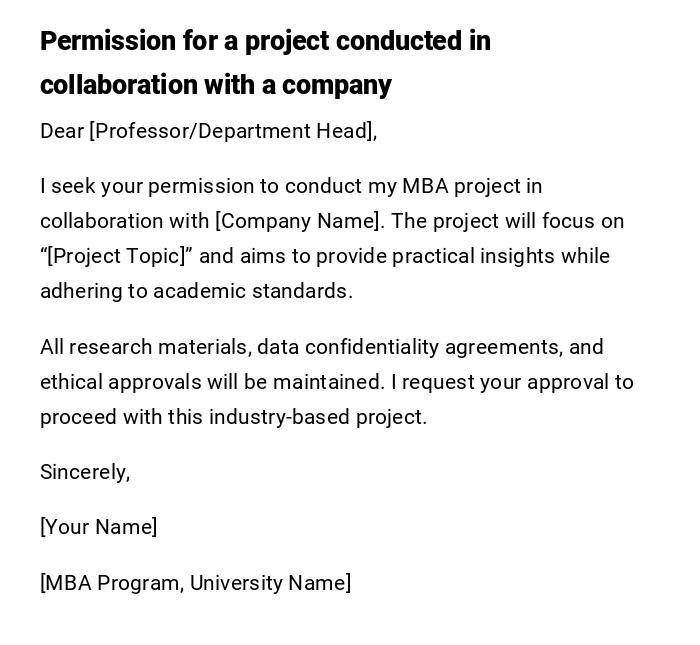 Permission for a project conducted in collaboration with a company Permission for a project conducted in collaboration with a company