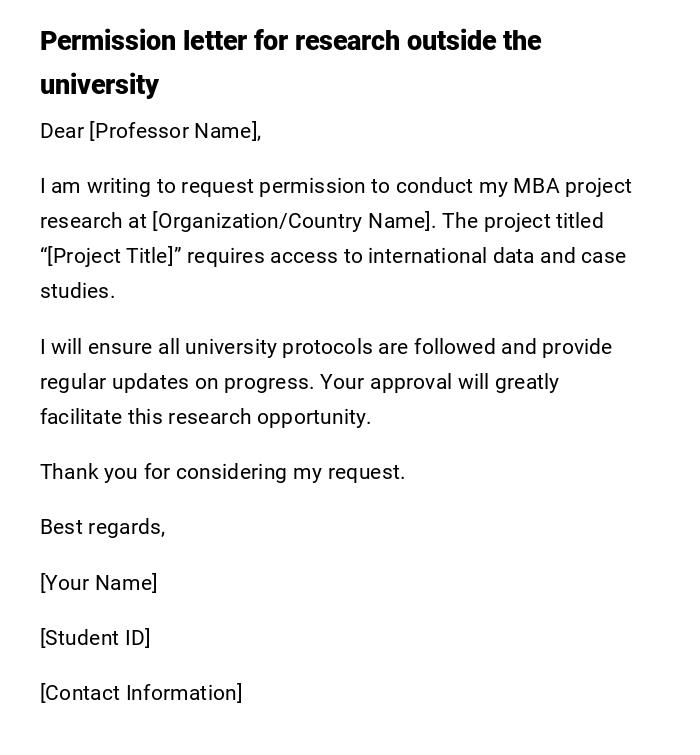 Permission letter for research outside the university Permission letter for research outside the university