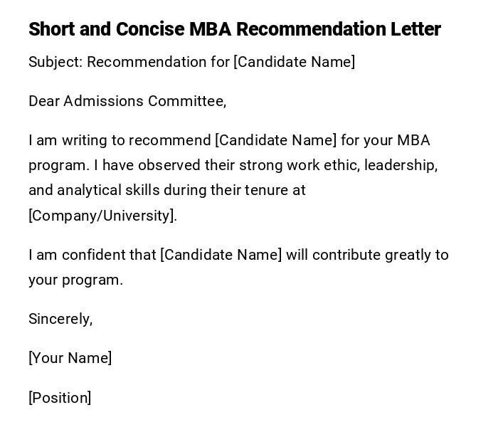 Short and Concise MBA Recommendation Letter