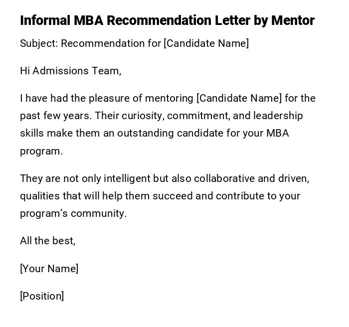 Informal MBA Recommendation Letter by Mentor