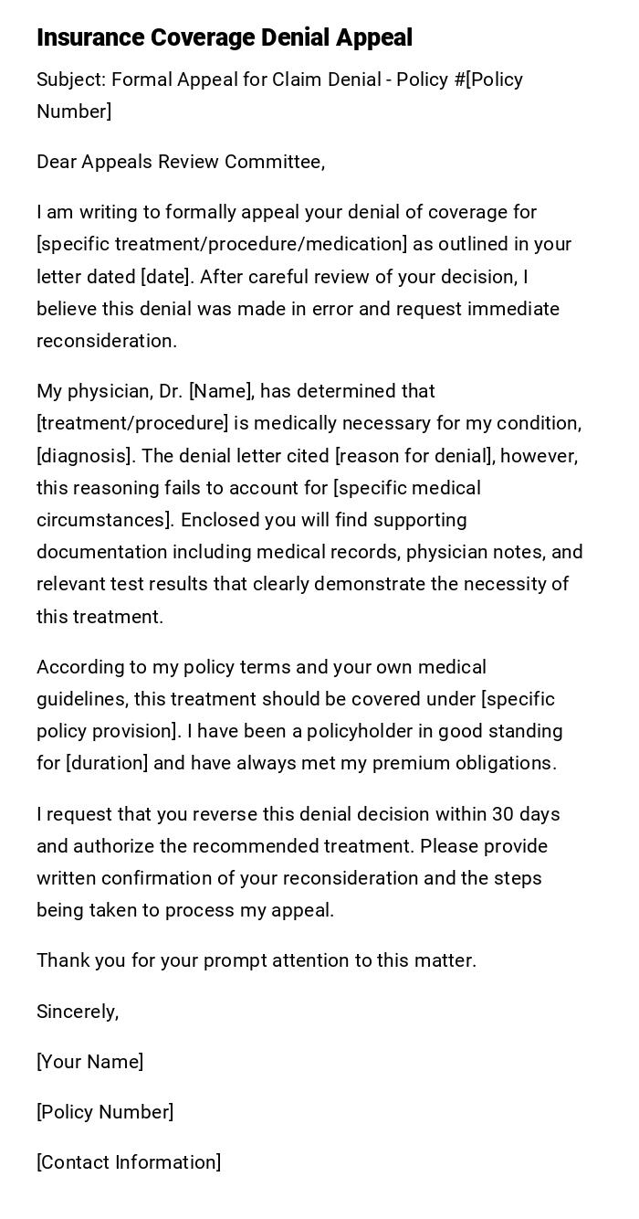 Insurance Coverage Denial Appeal Insurance Coverage Denial Appeal
