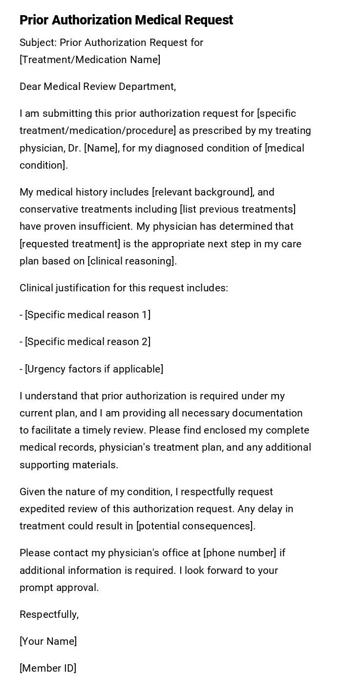 Prior Authorization Medical Request Prior Authorization Medical Request