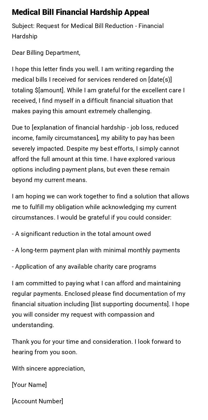 Medical Bill Financial Hardship Appeal Medical Bill Financial Hardship Appeal