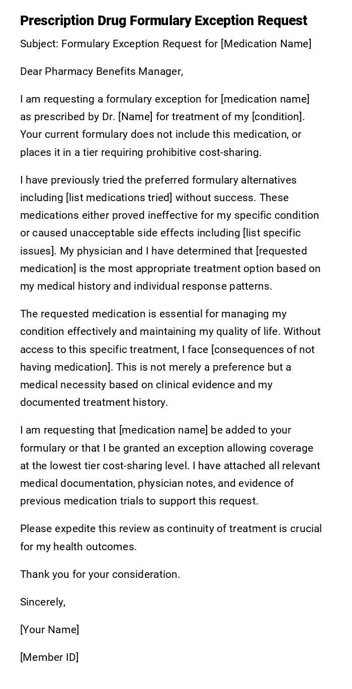 Prescription Drug Formulary Exception Request Prescription Drug Formulary Exception Request