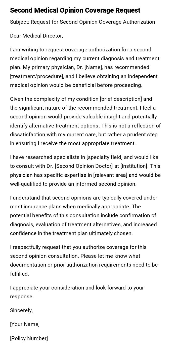 Second Medical Opinion Coverage Request Second Medical Opinion Coverage Request