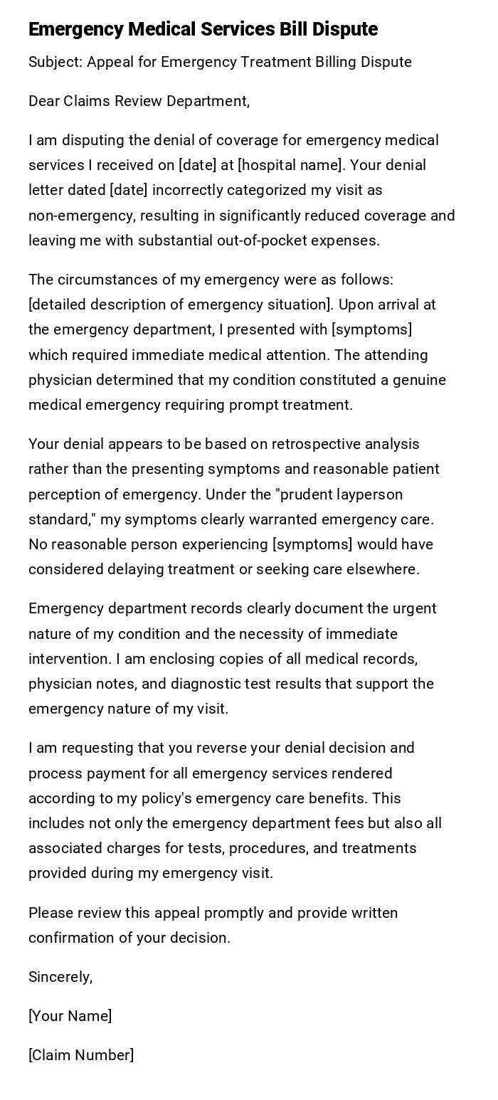 Emergency Medical Services Bill Dispute Emergency Medical Services Bill Dispute