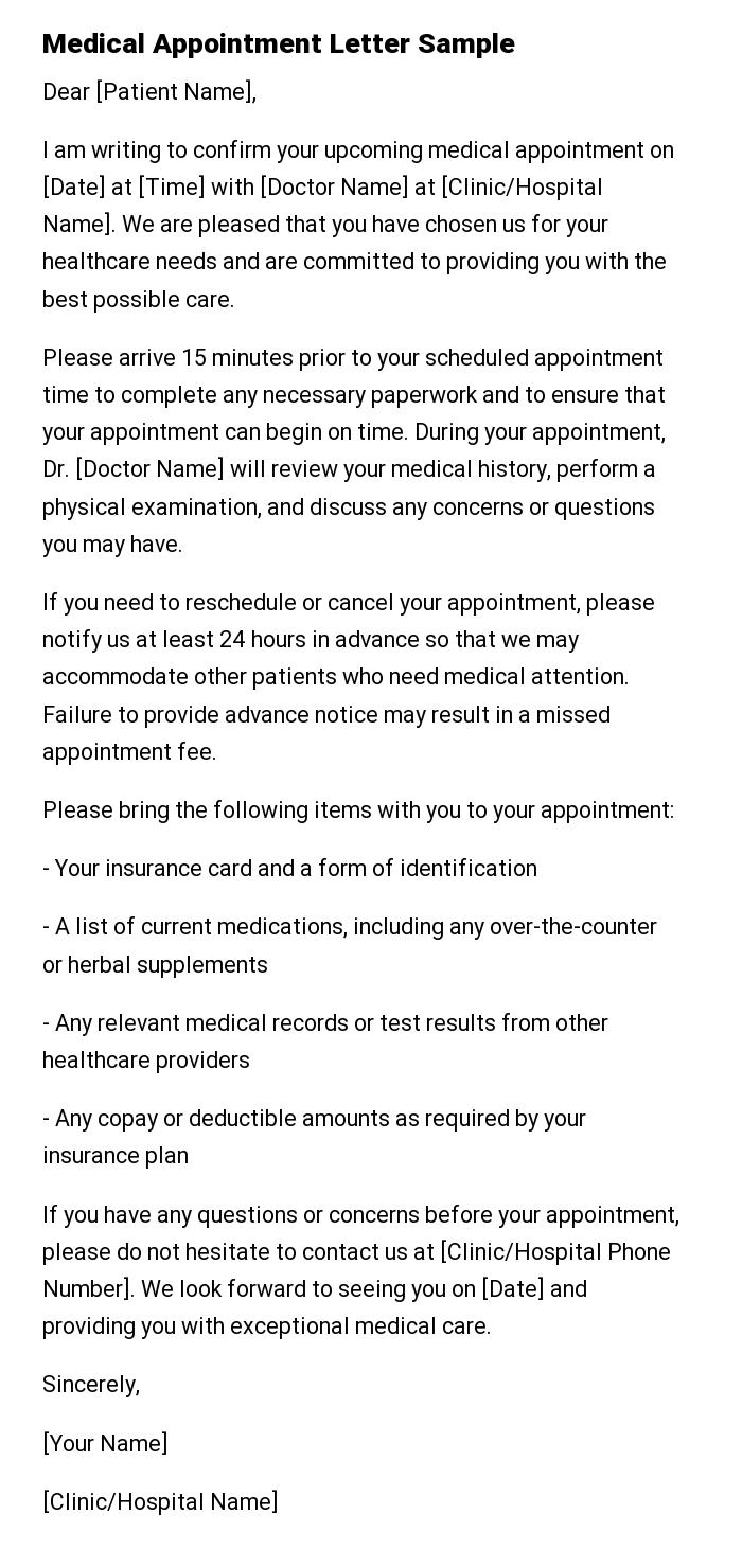 Medical Appointment Letter Sample