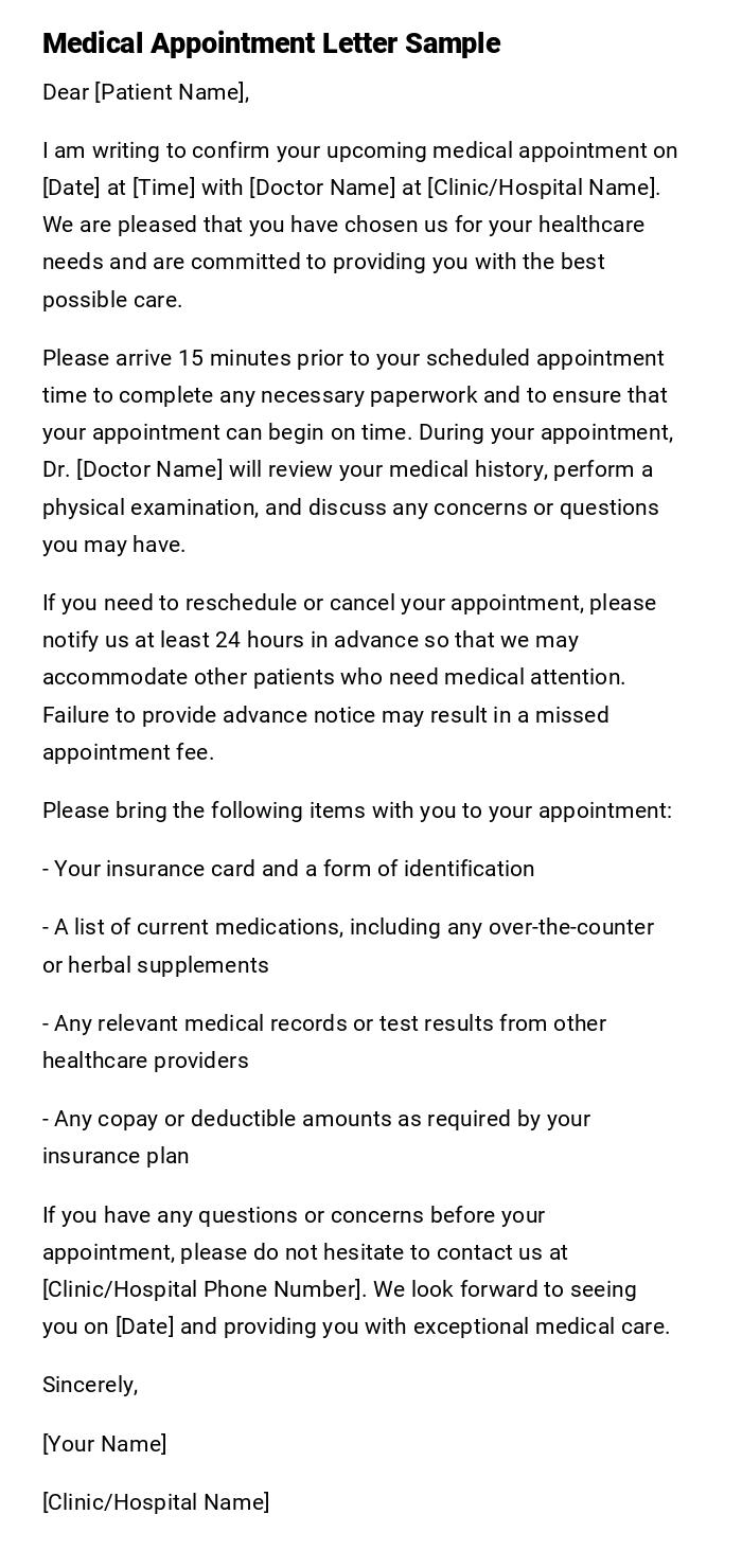 Medical Appointment Letter Sample